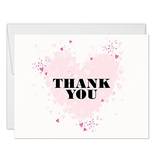 Lovely Pink Heart Thank You Cards with Envelopes Pack of 25 Thank U Gifts Birthday Anniversary Baby Bridal Shower Baptism Christening Folded Thank You Notes Excellent Value Notecard Thanks VT0006B