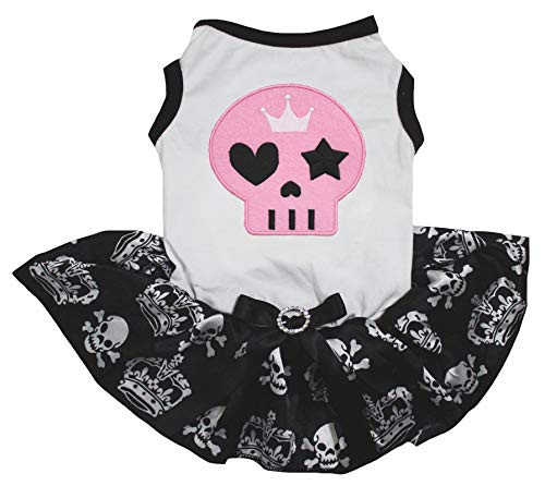 Petitebella Pink Skull White Shirt Black Skull Crown Tutu Puppy Dog Dress Medium