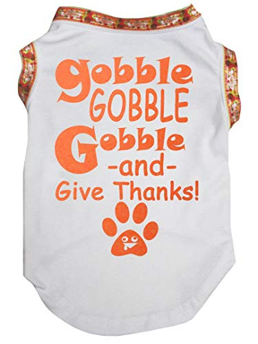 Petitebella Gobble and Give Thanks White Puppy Dog Shirt Orange Medium