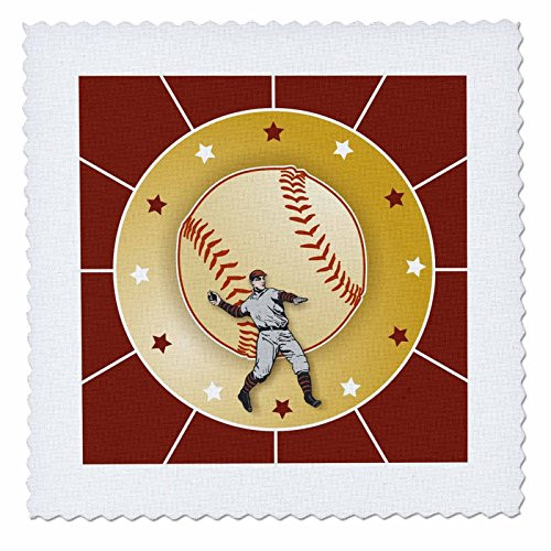 3dRose Vintage Baseball Player Design and Baseball Over Maroon Background - Quilt Square, 12 by 12-Inch (qs_219406_4)