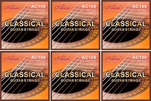 6 Packs Full Set Replacement Alice A108 Hard Tension 0285044 Clear Nylon SilverPlated Copper Alloy Wound Classical Guitar Strings