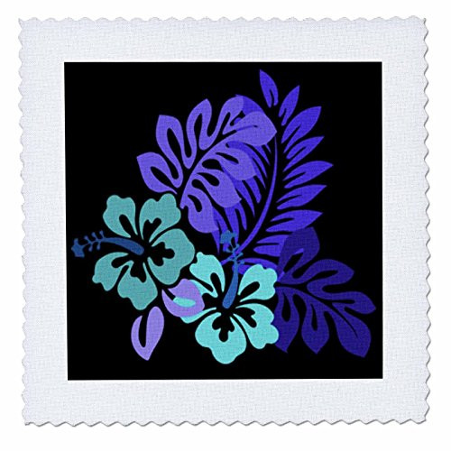 3dRose qs_41667_4 Hawaiian Turquoise and Purple Floral on Black-Quilt Square, 12 by 12-Inch 3dRose qs_41667_4 Hawaiian Turquoise and Purple Floral on Black-Quilt Square, 12 by 12-Inch