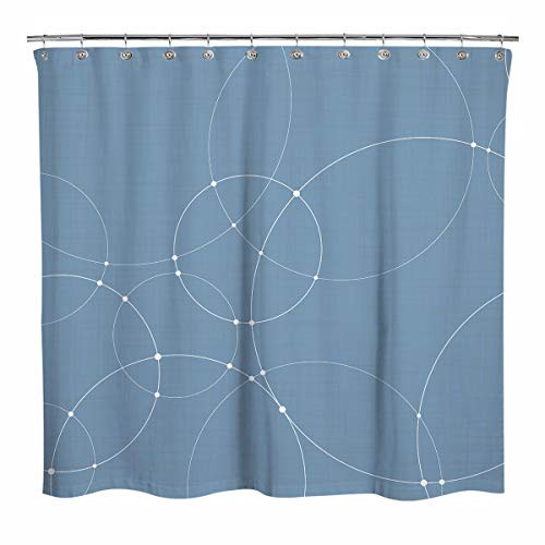 Sunlit Design White Overlapping Circles Fabric Shower Curtain Modern Style Bathroom Decoration Curtains Navy Blue
