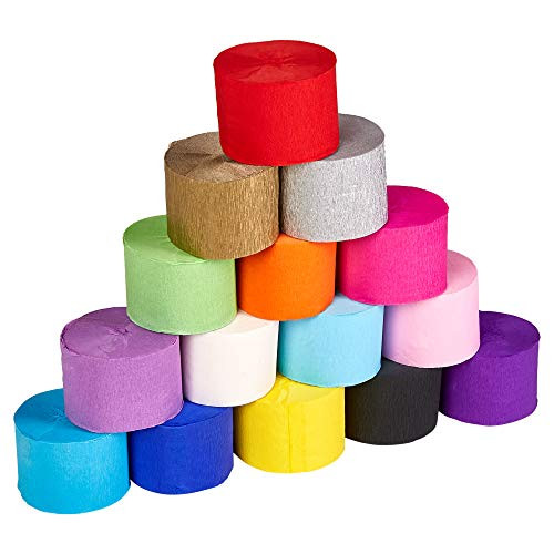 Crepe Paper Streamers Party Decorations 15Roll 410 Yards 15 Color Birthday Streamers Rainbow Party Streamers Crepe Paper Ribbon Rolls
