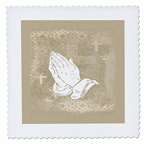 3dRose qs_180929_4 Praying Hands with Crosses, Sepia and White-Quilt Square, 12 by 12-Inch