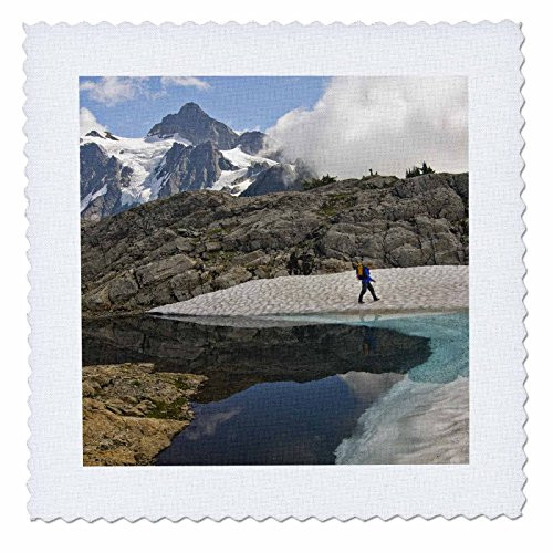 3dRose qs_95589_4 Wa, North Cascades, Mt Shuksan, Mt. Baker, Hiker-Us48 Dsv0194-David Svilar-Quilt Square, 12 by 12-Inch
