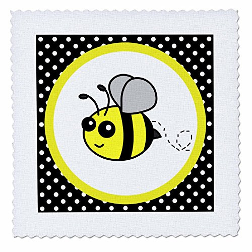 3dRose qs_57078_4 Cute Yellow Bumble Bee on Black and White Polka Dots-Quilt Square, 12 by 12-Inch 3dRose qs_57078_4 Cute Yellow Bumble Bee on Black and White Polka Dots-Quilt Square, 12 by 12-Inch
