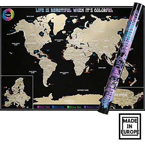 Scratch off World Map Poster - Travel Tracker - Large Laminated Scratchable Map - Premium Quality-32x23. Made in Europe Scratch off World Map Poster - Travel Tracker - Large Laminated Scratchable Map - Premium Quality-32x23. Made in Europe