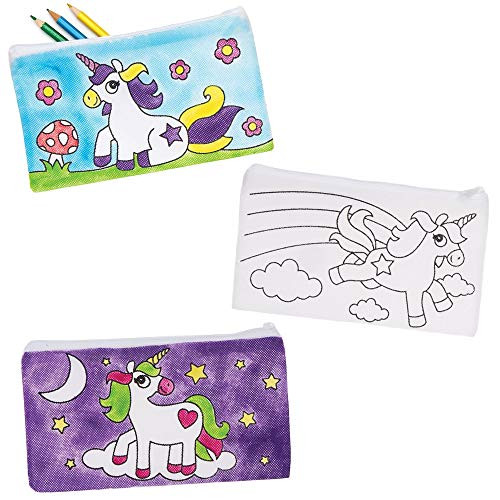Baker Ross AT722 Unicorn Color in Fabric Pencil Cases for Kids Arts and Crafts Projects Pack of 4 Assorted
