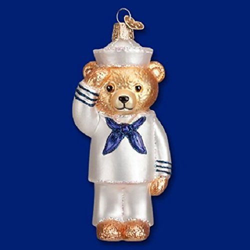Old World Christmas Navy Bear Glass Blown Ornament