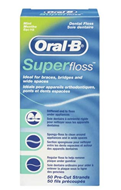 OralB Super Floss Mint Dental Floss for Braces Bridges  50 Strips  Packs 3