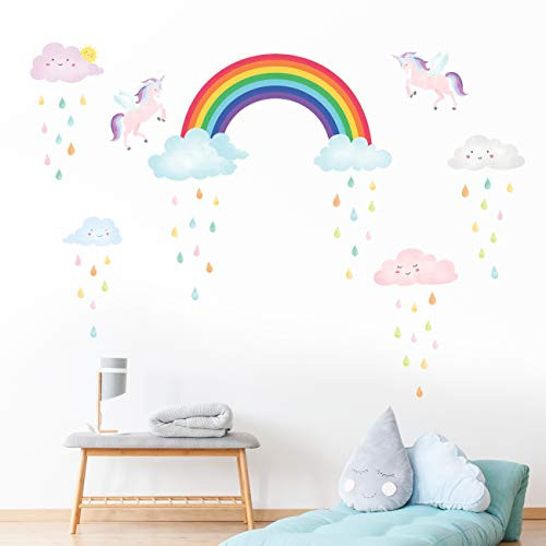 DECOWALL DA2008 Rainbow and Unicorn Wall Stickers Wall Decals Peel and Stick Removable Wall Stickers for Kids Nursery Bedroom Living Room