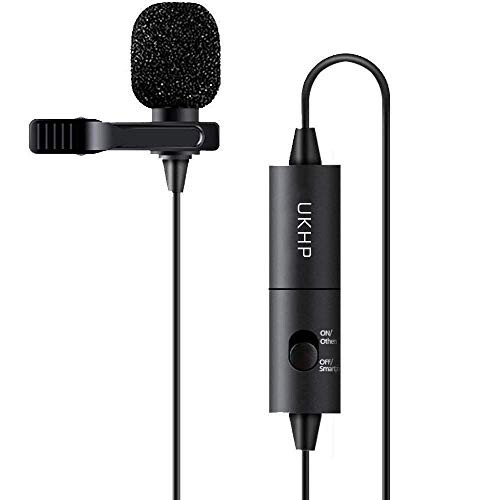 UKHP U100 Lavalier Microphone Hands Free Clipon Lapel Mic with Omnidirectional Condenser for Podcast Recording DSLRCamera Smartphone SonyPCLaptop  Black