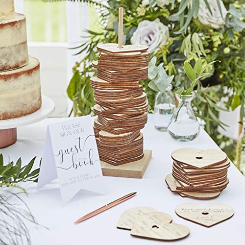 Ginger Ray Botanical Wedding Wooden Stacking Heart Guestbook Paper