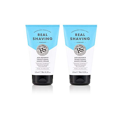 The Real Shaving Company Age Defence Traditional Shave Cream  Friction Free Smooth Shave Targeted AntiAgeing for Dry or Mature Skin 2 x 125 ml