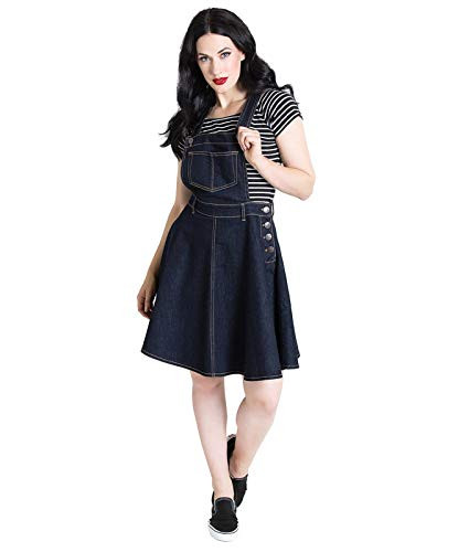 Hell Bunny Dakota Denim Pinafore Dress Medium Blue