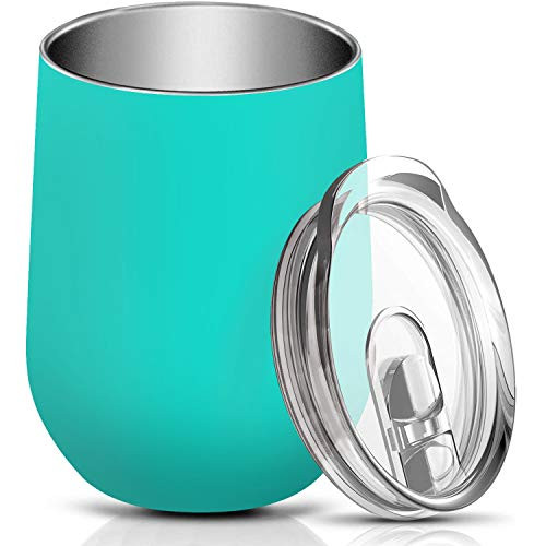 Stainless Steel Stemless Wine Glass Tumbler 12oz Vacuum Insulated Double Wall Travel Coffee Mug Spill Proof for CocktailChampaignBeer Seafoam Blue 12oz