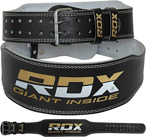 RDX Weight Lifting Belt for Fitness Gym  Adjustable Leather Belt with 4 Padded Lumbar Back Support  Great for Bodybuilding Functional Training Powerlifting Deadlifts Workout  Squats Exercise