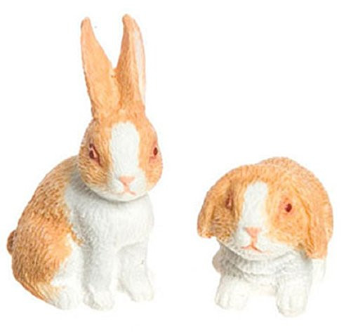 Falcon Dollhouse Miniature Two Orange & White Rabbits or Bunnies by Miniatures