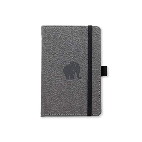 Dingbats Wildlife Dotted Pocket A6 Hardcover Notebook  PU Leather Perforated 100gsm InkProof Paper Pocket Elastic Closure Pen Holder Bookmark Gray Elephant