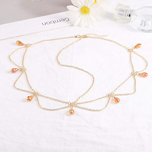 Mosako Boho Layered Flower Head Chain Tassel Crystal Headpieces Hair Accessories for Women and Girls Gold