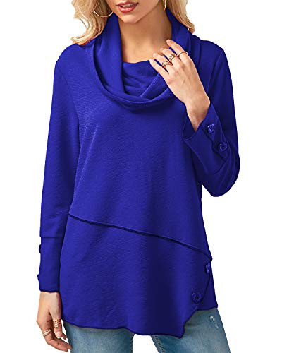 ABYOXI Tunic Tops for Women with LeggingsWomens Casual Tunic Tops Long Sleeve Cowl Neck Loose Blouse Button Decor Pullover Sweatshirt Tops Blue M