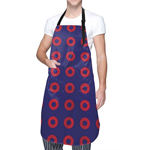 FUNINDIY Funny Bib Apron with 2 Pockets and Extra Long Ties Waterdrop Resistant Adjustable Kitchen Chef Apron for Men Women  Phish Red Donut Circles On Blue Apron  33 x 28
