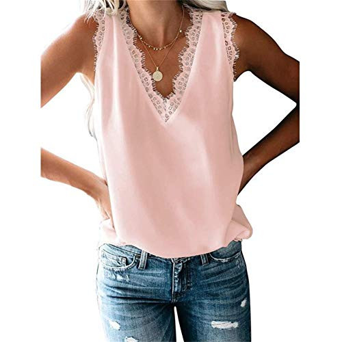 Womens V Neck Lace Trim Tank Tops Summer Casual Loose Sleeveless Blouse Shirts Flower Print Chiffon Shirt Lace TopsXL Pink Womens V Neck Lace Trim Tank Tops Summer Casual Loose Sleeveless Blouse Shirts Flower Print Chiffon Shirt Lace TopsXL Pink