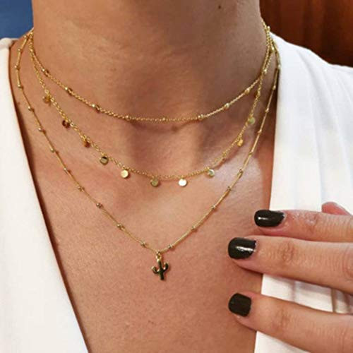 Casdre Boho Layered Necklace Chain Gold Cactus Beach Pendant Necklace Sequins Necklace Jewelry for Women and Girls Casdre Boho Layered Necklace Chain Gold Cactus Beach Pendant Necklace Sequins Necklace Jewelry for Women and Girls