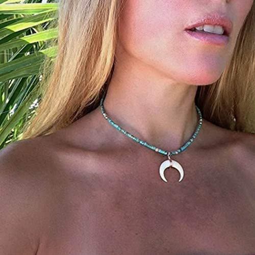 Casdre Boho Turquoise Necklace Chain Gold Moon Beach Pendant Necklace Beaded Necklace Jewelry for Women and Girls