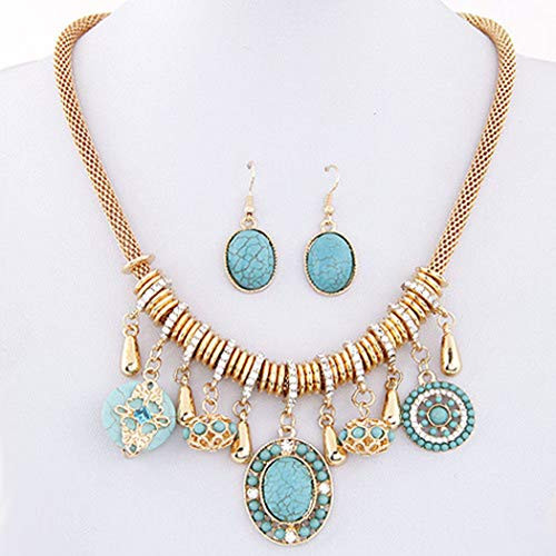 Simsly Vintage Crystal Necklace Gold Turquoise Pendant Necklace Chain Jewelry with Earring for Women and Girls Simsly Vintage Crystal Necklace Gold Turquoise Pendant Necklace Chain Jewelry with Earring for Women and Girls