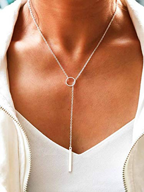 Yalice Simple Bar Lariat Necklace Chain Circle Ring Y Necklaces Jewelry for Women and Girls Silver Yalice Simple Bar Lariat Necklace Chain Circle Ring Y Necklaces Jewelry for Women and Girls Silver