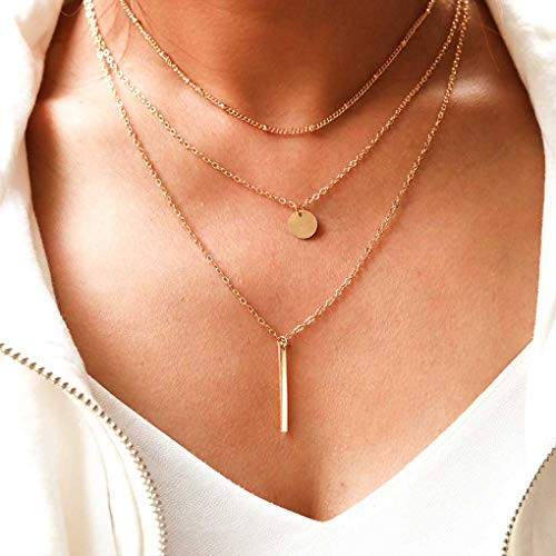 Yalic Drop Bar Pendant Necklace Chain Layered Sequins Necklaces Choker Jewelry for Women and Girls Gold Yalic Drop Bar Pendant Necklace Chain Layered Sequins Necklaces Choker Jewelry for Women and Girls Gold