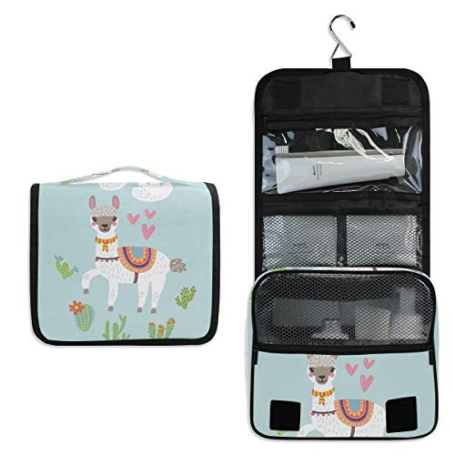 KUWT Hanging Toiletry Bag Llama Alpaca Flower Cactus Cosmetic Travel Bag Portable Makeup Organizer for Cosmetics Toiletries and Travel Accessories KUWT Hanging Toiletry Bag Llama Alpaca Flower Cactus Cosmetic Travel Bag Portable Makeup Organizer for Cosmetics Toiletries and Travel Accessories