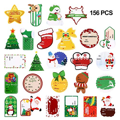 KESYOO 156PCS Christmas Gift Tag Stickers 26 Sheet Self Adhesive Xmas Tag Stickers Snowmen Name Tag Stickers for Festival Presents Labels Decals Christmas Holiday Decor