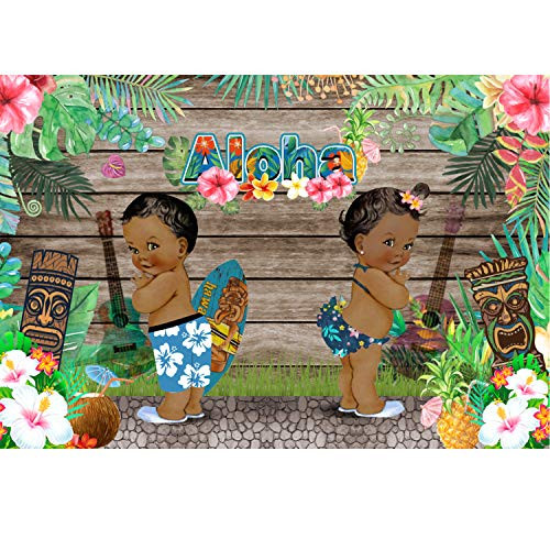 Withu 7x5ft Aloha Baby Shower Backdrop Tropical Hawaiian Wooden Backdrop for Photography Summer Baby Shower Luau Party Banner Decoration Cake Table Photo Studio Booth Props