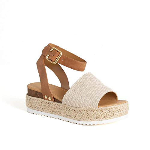 Soda Topic Topshoe Avenue Womens Open Toe Ankle Strap Espadrille Sandal Beige Tan Numeric10