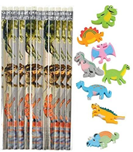 Nikkis Knick Knacks Dinosaur Themed Pencils and Erasers  24 Count Each