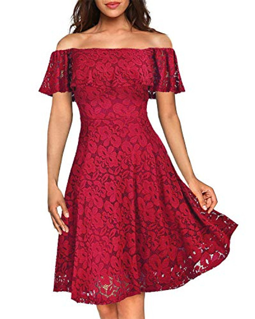 Kidsform Womens Off Shoulder Lace Dress Vintage Floral Cocktail Party Wedding Dresses Kidsform Womens Off Shoulder Lace Dress Vintage Floral Cocktail Party Wedding Dresses