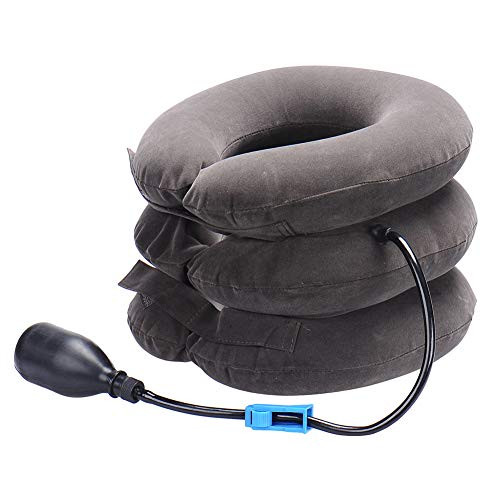 Cervical Neck Traction Device Inflatable Neck Stretcher Easy to Use for Chronic Neck and Shoulder Pain Relief Traction Spine Alignment Neck Cervical Brace Collar Pillow for Home and Travel Grey