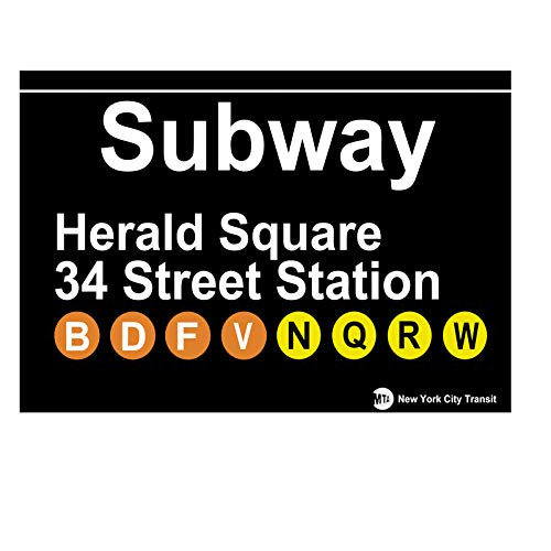 NDTS Herald Square 34Th Street NYC Subway Sign York City Mta Station Replica Street Sign 8X12 inches