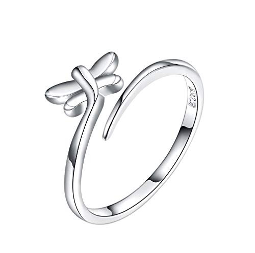 Longfu Fashion Jewelry 925 Sterling Silver Plated Cute Dragonfly Adjustable Open Ring