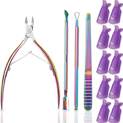 Duolemi Cuticle Nipper with Cuticle Pusher and 10pcs Purple Nail Polish Remover ClipsProfessional Cuticle Remover Tool Cuticle Cutter Scissors Manicure Pedicure Tool for Fingernails Toenails