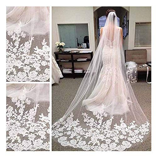 CanB Wedding Veil Bridal Cathedral Veil Flower Lace Veil 1 Tier White Veil with Comb for Brides