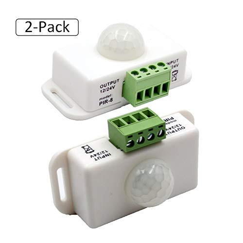 Samxu PIR Infrared Motion Sensor Detector DC 12V~24V Strip Light Motion Sensor Switch PIR Human Body Motion Sensor Detector Inductor Switch for Cupboard Cabinet Kitchen Stairs 2 Pack