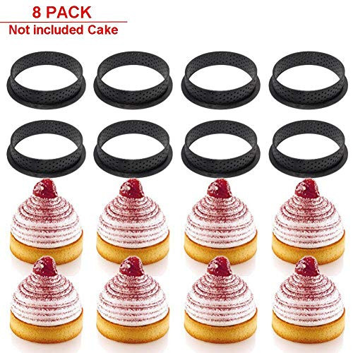 sundan 8PCS Tart Ring Round Cake Molds Cake Rings Mousse Mold Cake Mold Perforated Cutter RoundShape Mousse Circle Ring Non Stick Bakeware Round