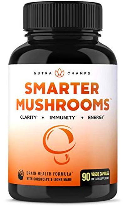 Mushroom Supplement  Lions Mane  Cordyceps Complex with Reishi  More  Immune System Booster  Nootropic Brain Support Formula for Energy Focus Memory Clarity  Stress Relief  90 Vegan Capsules
