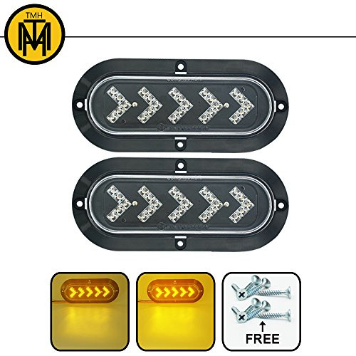 TMH ( Pack of 2 ) 6" ARROW 25 LED Surface Mount Oval Clear Lens / Amber Light Turn Signal Side Marker Tail LED Indicator Assembly Light for Truck Trailer RV Bus 12V DC