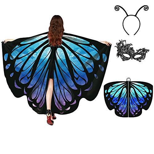 Butterfly Wings for Women Butterfly Shawl Fairy Ladies Cape Nymph Pixie Costume Accessory Starry Blue