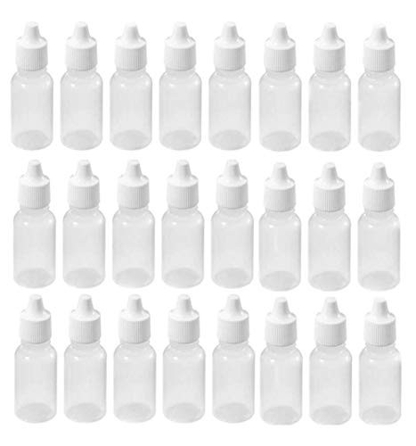 XINGZI 24 PCS 30ml 1oz Empty Plastic Squeezable Eye Dropper Bottles Portable Eye Liquid Dropper Container with Screw Caps and Plugs for Essential Oil Sample Liquid Reagent Cosmetic Lab Drops